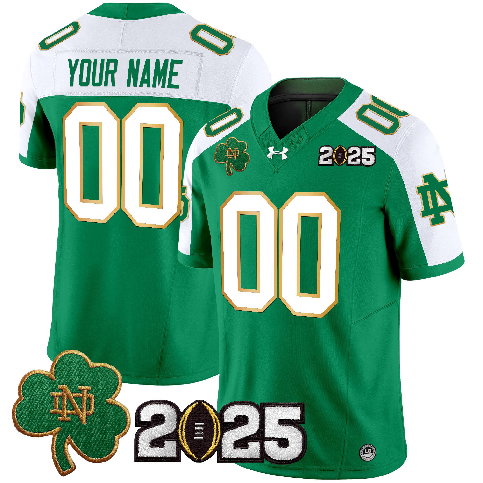 Men Notre Dame Fighting Irish Green 2025 CFP Final Patch Vapor Limited Custom NCAA Jersey style 1->customized ncaa jersey->Custom Jersey